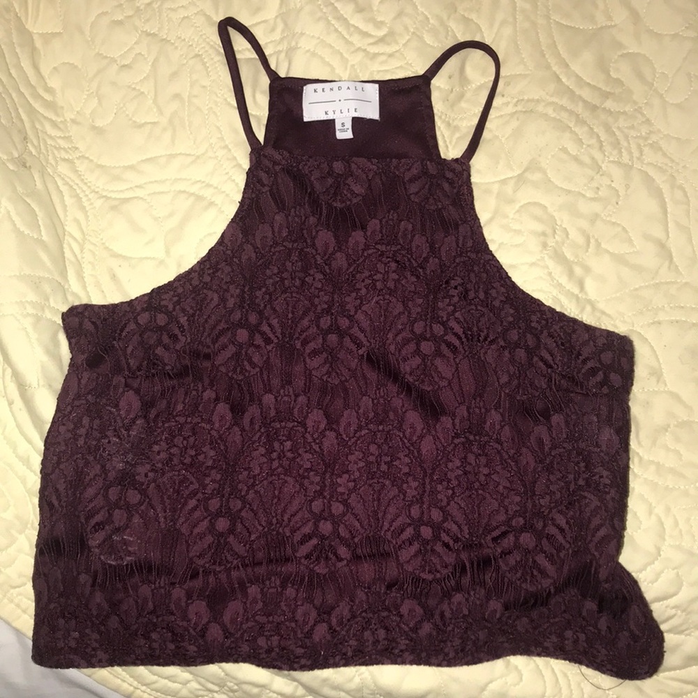 kendall & kylie maroon cropped lace tanktop